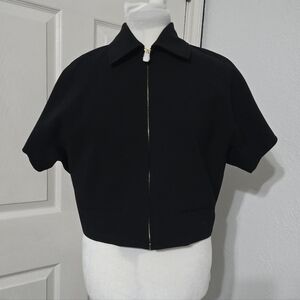 Zara Collection Black Crop Jacket Short Sleeve Zip Boxy Fit Small Bloggers Fave